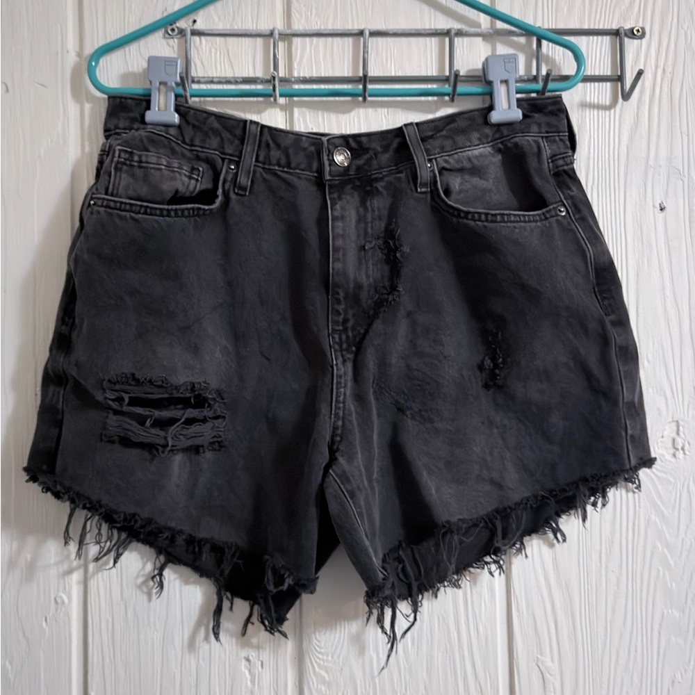 Distressed Black Denim Shorts